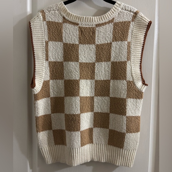 Maeve Checkered Knit Sweater Vest - Cream and Brown - Picture 3 of 5